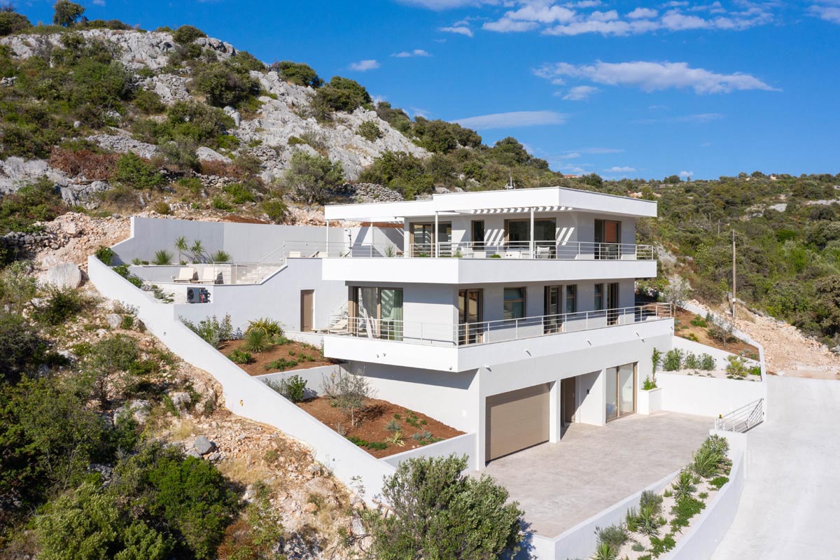 Sea view villa for sale in Rogoznica Croatia, new villa close by sea, garage sauna and swimming pool